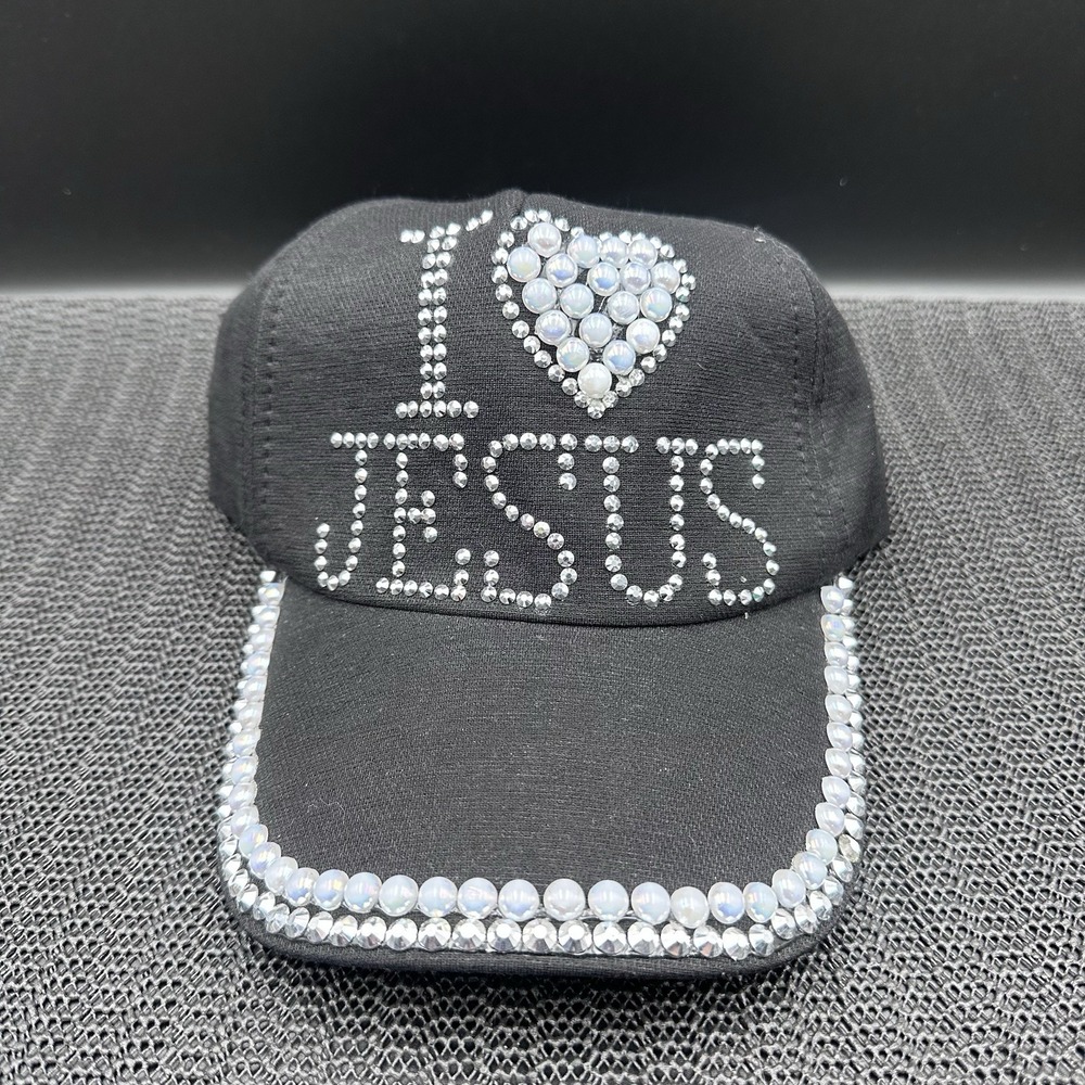 Heart Jesus Cap/Snap Back Pearl Rhinestone Christian Faith